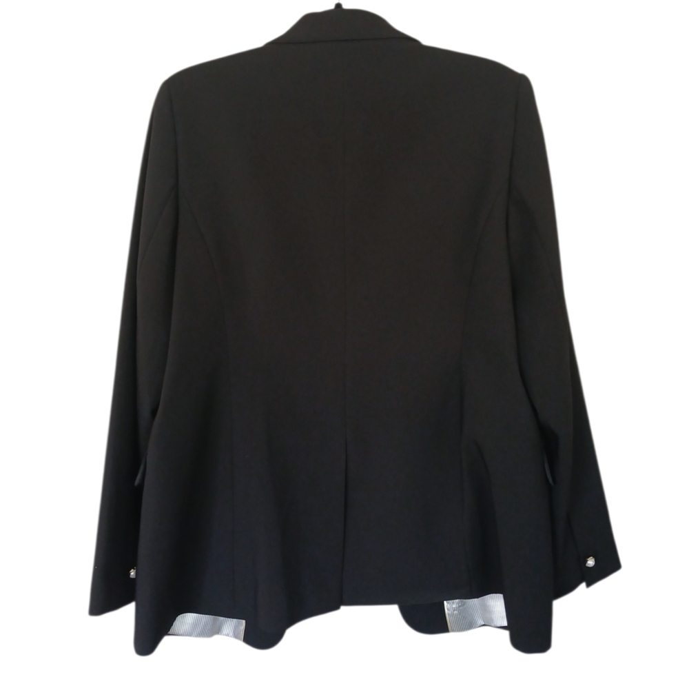 Calvin Klein Solid Black Open Blazer With Faux Pearl Button Details Size 14 - Picture 2 of 11